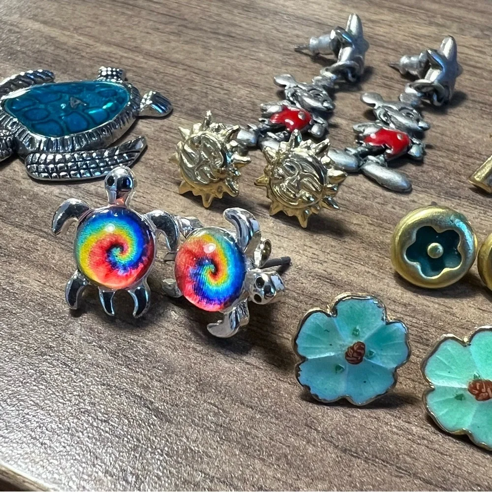 Girl’s earrings 11 pair 1 turtle pendant 925 unicorn earrings Mickey Mouse